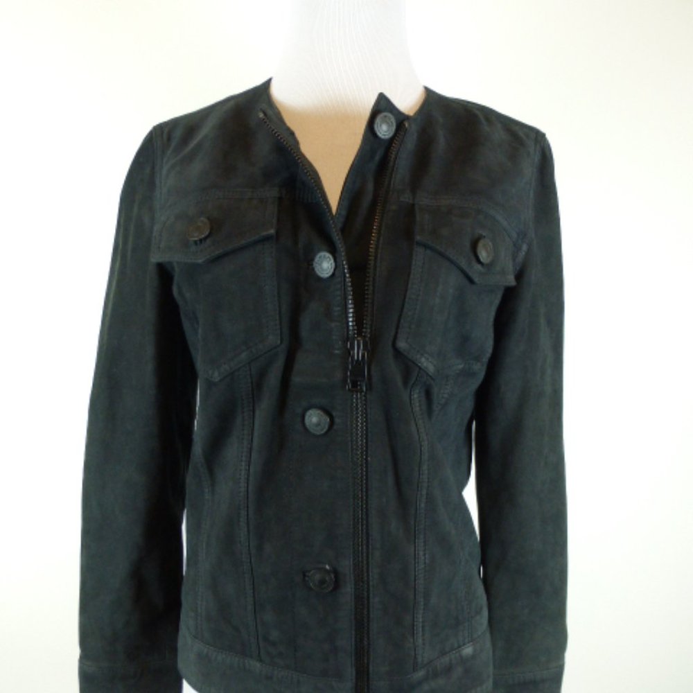All Saints Black SUEDE leather ZIP MOTO JACKET 6 classic